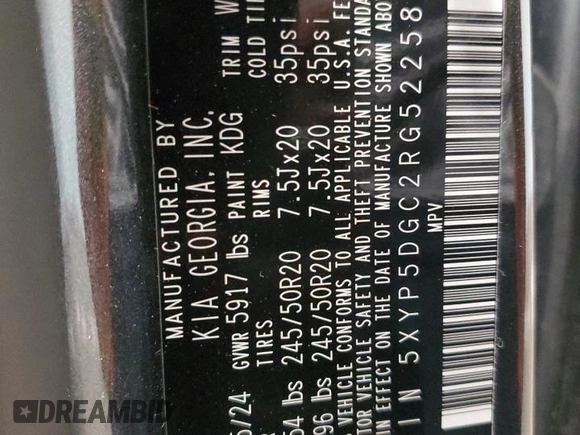 2024 Kia Telluride SX Prestige X-Line with VIN 5XYP5DGC2RG522580, listed as a Copart auction lot 54481275 with 14,066 mi miles and Salvage title. Bid and sale history available at DreamBid. Image 13.