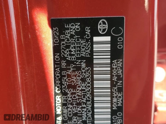 2024 Toyota Prius LE with VIN JTDADABU2R3008353, listed as a Copart auction lot 63567035 with 1,664 mi miles and Salvage title. Bid and sale history available at DreamBid. Image 12.