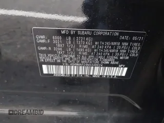 2021 Subaru Ascent Premium with VIN 4S4WMAFD9M3448624, listed as a IAAI auction lot 42289311 with 62,237 mi miles and . Bid and sale history available at DreamBid. Image 9.