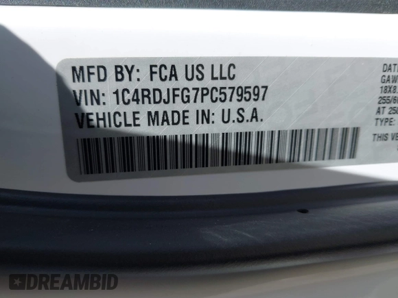 2023 Dodge Durango Pursuit with VIN 1C4RDJFG7PC579597, listed as a IAAI auction lot 41584118 with Not provided miles and . Bid and sale history available at DreamBid. Image 9.