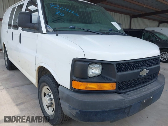 2013 Chevrolet Express Cargo Van with VIN 1GCWGFBAXD1168680, listed as a IAAI auction lot 42113126 with 162,376 mi miles. Bid and sale history available at carsss.com. Image 1.