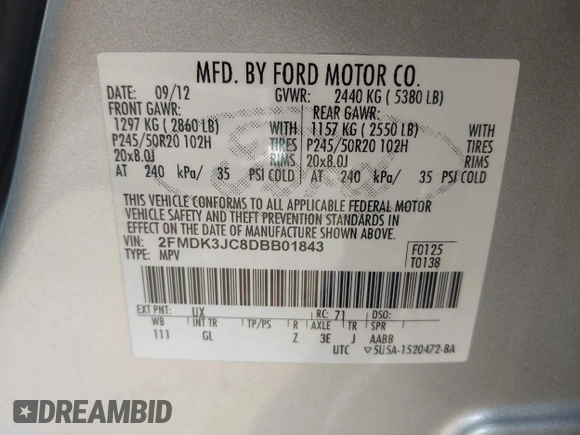 2013 Ford Edge SEL with VIN 2FMDK3JC8DBB01843, listed as a IAAI auction lot 42034502 with 165,671 mi miles. Bid and sale history available at carsss.com. Image 9.