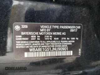 2018 BMW 3 Series 320i with VIN WBA8E1G51JNU90901, listed as a Copart auction lot 84017694 with Not Provided miles and Salvage Title. Bid and sale history available at carsss.com. Image 14.