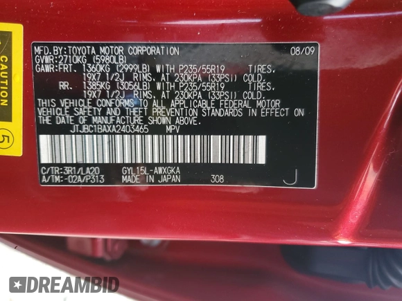 2010 Lexus RX 450h with VIN JTJBC1BAXA2403465, listed as a Copart auction lot 51248335 with 128,932 mi miles and Salvage Title. Bid and sale history available at DreamBid. Image 13.