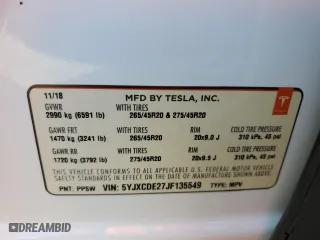 2018 Tesla Model X 75D with VIN 5YJXCDE27JF135549, listed as a Copart auction lot 43280663 with 68905 miles. Bid and sale history available at carsss.com. Image 12.