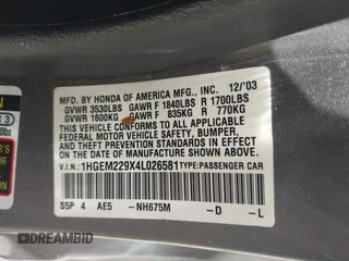 2004 Honda Civic EX with VIN 1HGEM229X4L026581, listed as a IAAI auction lot 42235728 with 103,161 mi miles and . Bid and sale history available at DreamBid. Image 9.