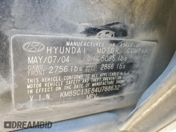 2004 Hyundai Santa Fe GLS with VIN KM8SC13E84U788632, listed as a Copart auction lot 45978345 with 265,433 mi miles and Salvage Title. Bid and sale history available at carsss.com. Image 15.