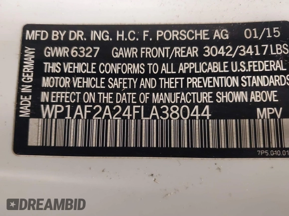 2015 Porsche Cayenne Diesel with VIN WP1AF2A24FLA38044, listed as a IAAI auction lot 41741695 with 114,214 mi miles and . Bid and sale history available at DreamBid. Image 9.