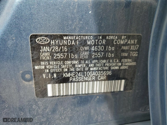 2016 Hyundai Sonata Hybrid SE with VIN KMHE24L10GA035696, listed as a Copart auction lot 54545245 with 89,920 mi miles and Clean Title. Bid and sale history available at carsss.com. Image 12.