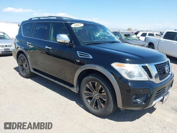 2017 Nissan Armada Platinum with VIN JN8AY2NE7H9702910, listed as a IAAI auction lot 42028682 with 134,681 mi miles. Bid and sale history available at carsss.com. Image 1.