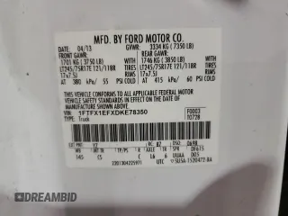 2013 Ford F-150 XL with VIN 1FTFX1EFXDKE78350, listed as a Copart auction lot 85493594 with Not Provided miles and Clean Title. Bid and sale history available at carsss.com. Image 12.