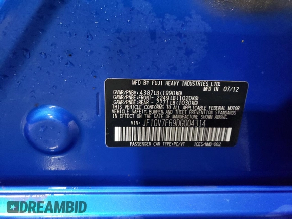 2013 Subaru Impreza Sedan WRX WRX with VIN JF1GV7F69DG004314, listed as a Copart auction lot 79045564 with 87,849 mi miles and Salvage Title. Bid and sale history available at carsss.com. Image 13.