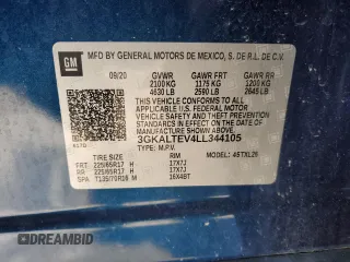 2020 GMC Terrain SLE with VIN 3GKALTEV4LL344105, listed as a Copart auction lot 87712415 with 73,079 mi miles and Salvage Title. Bid and sale history available at DreamBid. Image 15.