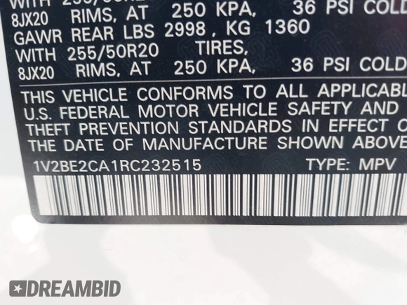 2024 Volkswagen Atlas SEL with VIN 1V2BE2CA1RC232515, listed as a IAAI auction lot 40441892 with 3,641 mi miles and . Bid and sale history available at DreamBid. Image 9.
