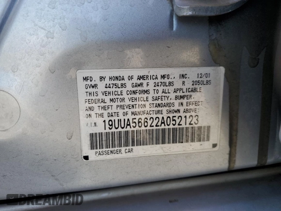 2002 Acura TL with VIN 19UUA56622A052123, listed as a Copart auction lot 51465725 with 66,587 mi miles and Salvage Title. Bid and sale history available at carsss.com. Image 12.