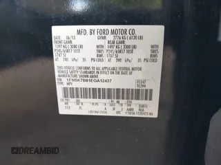 2014 Ford Explorer с VIN 1FM5K7B81EGA12437, выставлен на аукционе IAAI как лот 42389560 с пробегом 85 704 миль миль и . История ставок и продаж доступна на DreamBid. Изображение 9.