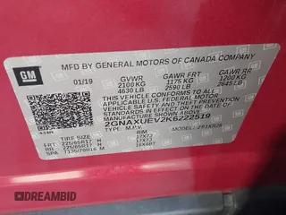 2019 Chevrolet Equinox LT with VIN 2GNAXUEV2K6222519, listed as a IAAI auction lot 41744294 with 62,576 mi miles and . Bid and sale history available at carsss.com. Image 9.