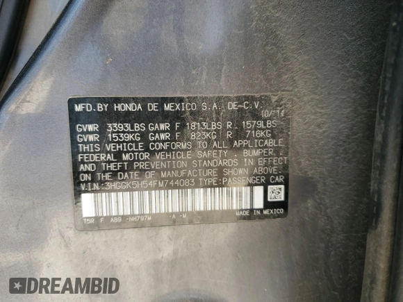 2015 Honda Fit LX with VIN 3HGGK5H54FM744083, listed as a Copart auction lot 51514615 with Not Provided miles and Salvage Title. Bid and sale history available at carsss.com. Image 12.