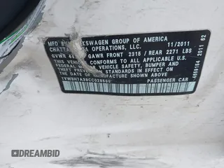 2012 Volkswagen Passat SE с VIN 1VWBH7A38CC028566, выставлен на аукционе IAAI как лот 41488709 с пробегом 140 197 миль миль и . История ставок и продаж доступна на DreamBid. Изображение 9.