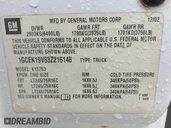 2003 Chevrolet Silverado 1500 with VIN 1GCEK19V83Z216148, listed as a IAAI auction lot 41981900 with 1 mi miles. Bid and sale history available at carsss.com. Image 9.