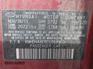 2012 Hyundai Elantra Limited with VIN KMHDH4AE6CU368302, listed as a IAAI auction lot 41867352 with 114,548 mi miles. Bid and sale history available at carsss.com. Image 9.