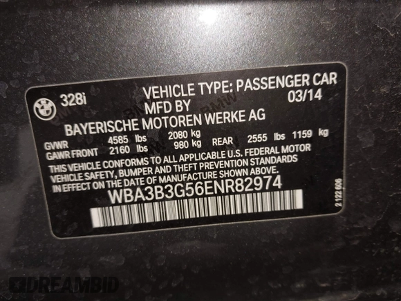 2014 BMW 3 Series 328i xDrive with VIN WBA3B3G56ENR82974, listed as a IAAI auction lot 41898279 with 78,762 mi miles. Bid and sale history available at carsss.com. Image 9.