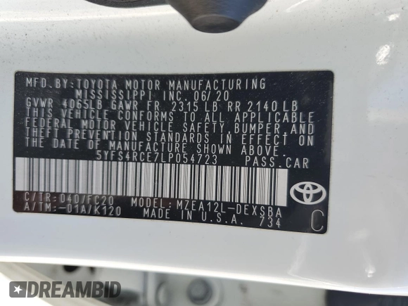 2020 Toyota Corolla SE with VIN 5YFS4RCE7LP054723, listed as a Copart auction lot 49635005 with 88,194 mi miles and Salvage Title. Bid and sale history available at carsss.com. Image 14.