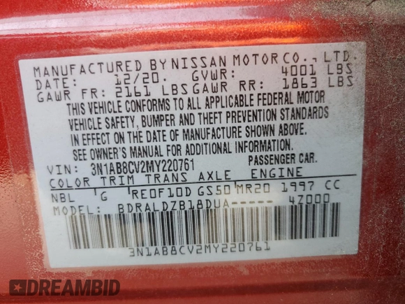 2021 Nissan Sentra SV with VIN 3N1AB8CV2MY220761, listed as a Copart auction lot 61938215 with 88,477 mi miles and Salvage title. Bid and sale history available at DreamBid. Image 12.