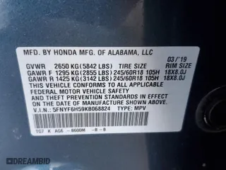2019 Honda Pilot EX-L with VIN 5FNYF6H59KB068824, listed as a Copart auction lot 43918505 with 62,434 mi miles and Salvage Title. Bid and sale history available at carsss.com. Image 15.