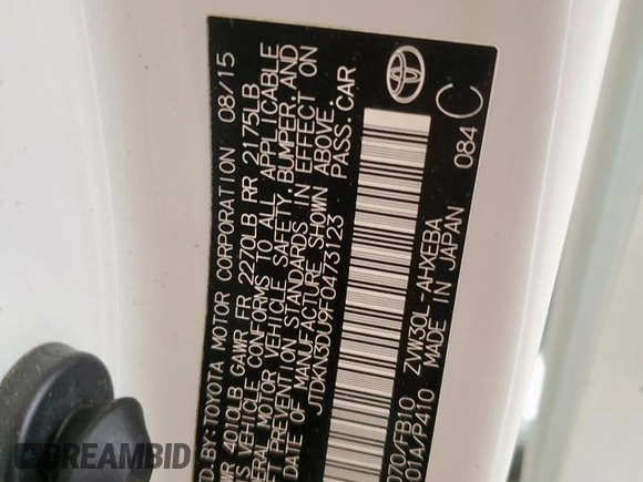2015 Toyota Prius Four с VIN JTDKN3DU9F0473123, выставлен на аукционе Copart как лот 60203855 с пробегом 151 071 миль миль и Чистый • Clean title. История ставок и продаж доступна на DreamBid. Изображение 12.