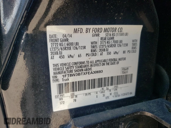 2015 Ford F-350 Platinum z VIN 1FT8W3BTXFEA30693, wystawiony jako Copart lot #61465335 z przebiegiem 296 574 mil mil oraz Szkoda całkowita • Salvage title. Historia ofert i sprzedaży dostępna na DreamBid. Obrazek 12.