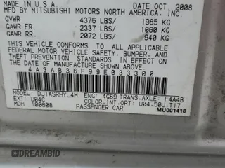2009 Mitsubishi Galant ES z VIN 4A3AB36F99E033300, wystawiony jako Copart lot #72963044 z przebiegiem 170 803 mil mil oraz Szkoda całkowita • Salvage title. Historia ofert i sprzedaży dostępna na DreamBid. Obrazek 12.