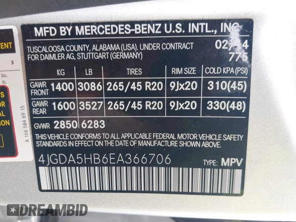 2014 Mercedes-Benz M 350 with VIN 4JGDA5HB6EA366706, listed as a IAAI auction lot 42519085 with 131,638 mi miles and . Bid and sale history available at DreamBid. Image 9.