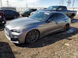2018 Infiniti Q50 Red Sport 400 with VIN JN1FV7AR1JM700091, listed as a Copart auction lot 49920735 with 59,254 mi miles and Salvage Title. Bid and sale history available at DreamBid. Image 1.