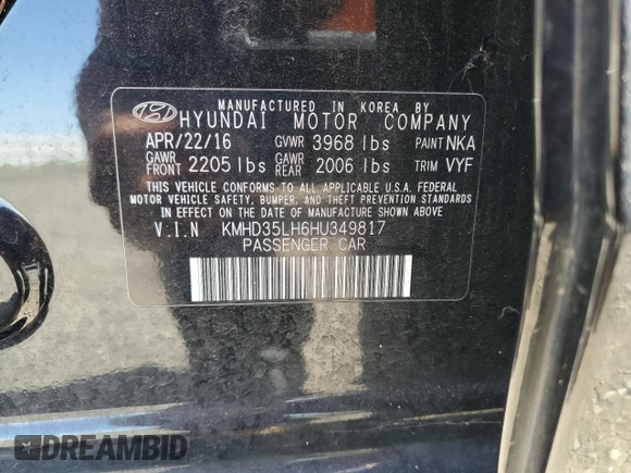 2017 Hyundai Elantra с VIN KMHD35LH6HU349817, выставлен на аукционе Copart как лот 56434445 с пробегом 113 946 миль миль и Списание • Salvage title. История ставок и продаж доступна на DreamBid. Изображение 12.