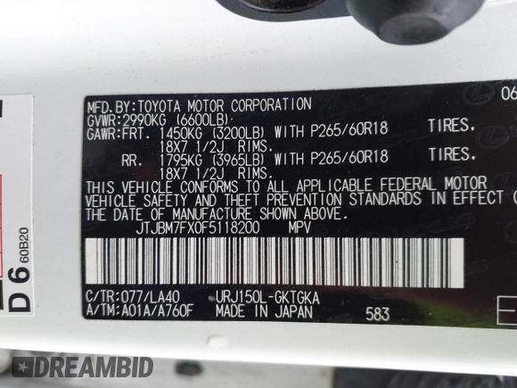 2015 Lexus GX 460 with VIN JTJBM7FX0F5118200, listed as a IAAI auction lot 41953571 with 100,939 mi miles and . Bid and sale history available at carsss.com. Image 9.