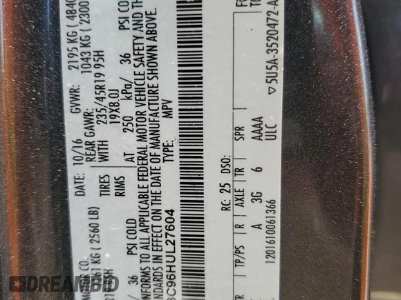 2017 Lincoln MKC Reserve with VIN 5LMCJ3C96HUL27604, listed as a Copart auction lot 58562805 with 90,279 mi miles and Salvage title. Bid and sale history available at DreamBid. Image 13.