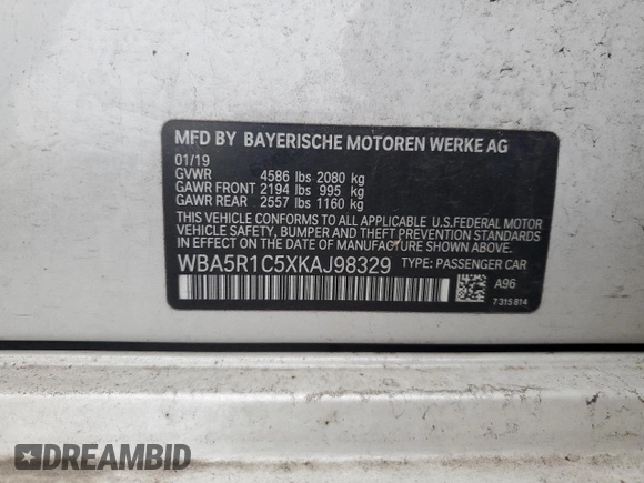 2019 BMW 3 Series 330i с VIN WBA5R1C5XKAJ98329, выставлен на аукционе Copart как лот 49005885 с пробегом 58 359 миль миль и Списание • Salvage title. История ставок и продаж доступна на DreamBid. Изображение 12.