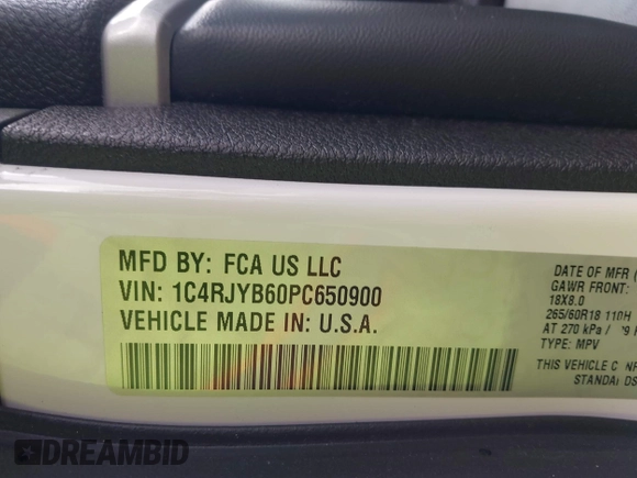 2023 Jeep Grand Cherokee with VIN 1C4RJYB60PC650900, listed as a IAAI auction lot 41773825 with 19,243 mi miles and . Bid and sale history available at DreamBid. Image 9.