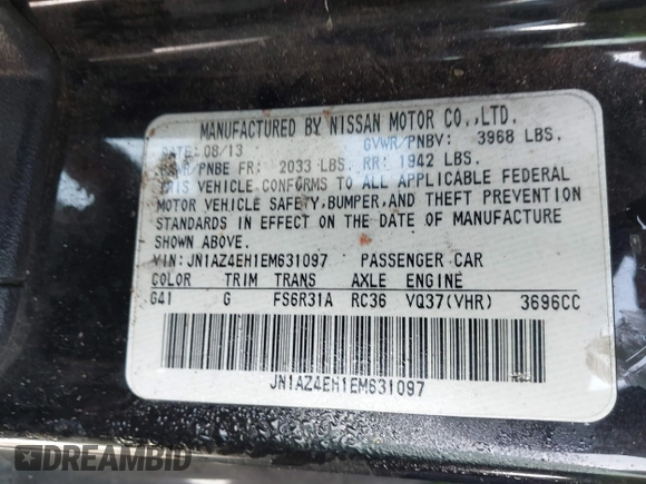 2014 Nissan 370Z Touring with VIN JN1AZ4EH1EM631097, listed as a IAAI auction lot 41230197 with 85,304 mi miles. Bid and sale history available at carsss.com. Image 9.