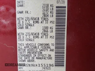 2020 Nissan Murano SV z VIN 5N1AZ2BJ6LN155196, wystawiony jako Copart lot #56223445 z przebiegiem 51 683 mil mil oraz Szkoda całkowita • Salvage title. Historia ofert i sprzedaży dostępna na DreamBid. Obrazek 13.