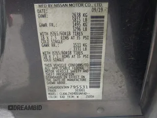 2019 Nissan Frontier SV with VIN 1N6AD0EV3KN795531, listed as a IAAI auction lot 41858856 with 105,950 mi miles and . Bid and sale history available at DreamBid. Image 9.