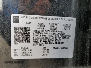 2021 GMC Terrain SLE with VIN 3GKALTEV6ML383540, listed as a Copart auction lot 57163085 with 47,280 mi miles and Salvage title. Bid and sale history available at DreamBid. Image 13.