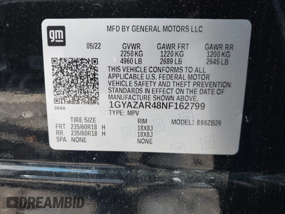 2022 Cadillac XT4 FWD Luxury with VIN 1GYAZAR48NF162799, listed as a IAAI auction lot 42308957 with 19,863 mi miles and . Bid and sale history available at DreamBid. Image 9.
