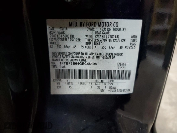 2016 Ford F-350 XL with VIN 1FTBF3B64GEC46198, listed as a Copart auction lot 63781795 with 15,548 mi miles and Clean title. Bid and sale history available at DreamBid. Image 12.