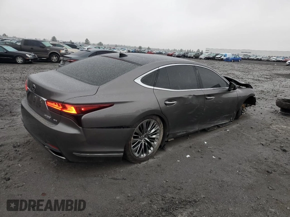 2021 Lexus LS with VIN JTHD51GF6M5009182, listed as a Copart auction lot 82450504 with 7,574 mi miles and Salvage Title. Bid and sale history available at carsss.com. Image 3.