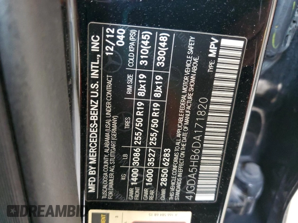 2013 Mercedes-Benz M ML 350 with VIN 4JGDA5HB6DA171820, listed as a Copart auction lot 47436725 with 117,076 mi miles and Salvage Title. Bid and sale history available at carsss.com. Image 15.