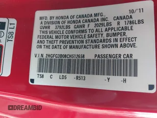2012 Honda Civic EX-L z VIN 2HGFG3B08CH512658, wystawiony jako IAAI lot #41792305 z przebiegiem 151 705 mil mil oraz . Historia ofert i sprzedaży dostępna na DreamBid. Obrazek 9.
