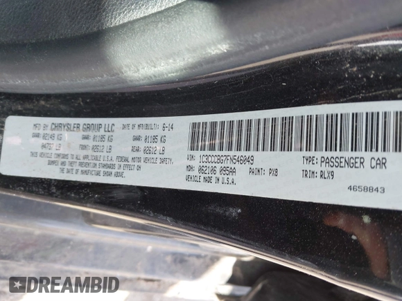 2015 Chrysler 200 S with VIN 1C3CCCBG7FN546049, listed as a IAAI auction lot 41721257 with 1 mi miles. Bid and sale history available at carsss.com. Image 9.