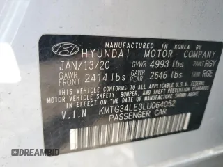 2020 Genesis G70 3.3T with VIN KMTG34LE3LU064052, listed as a Copart auction lot 83573294 with 56,514 mi miles and Salvage Title. Bid and sale history available at DreamBid. Image 13.